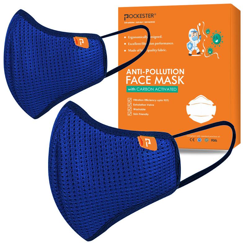 

Pockester Face Mask Anti Dust Activate Mask - Blue ( Pack of 2 )