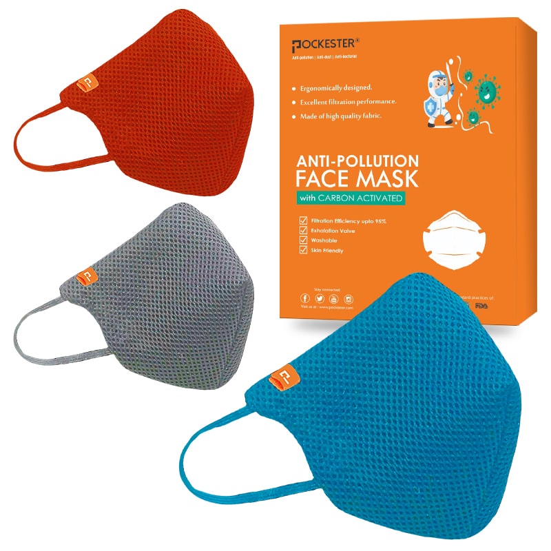

Pockester Face Mask With Earloop 5 Layer Mask Multicolor (Pack of 3 )