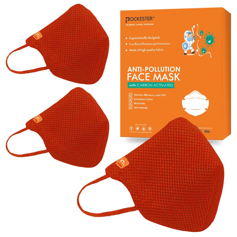 

Pockester Face Mask With Earloop 5 Layer Mask -Red (Pack of 3 )