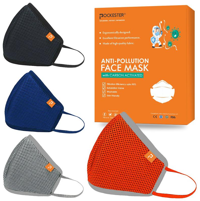 

Pockester Health Face Mask With Earloop - (Multi-Color) Size -M ( Pack of 4 )