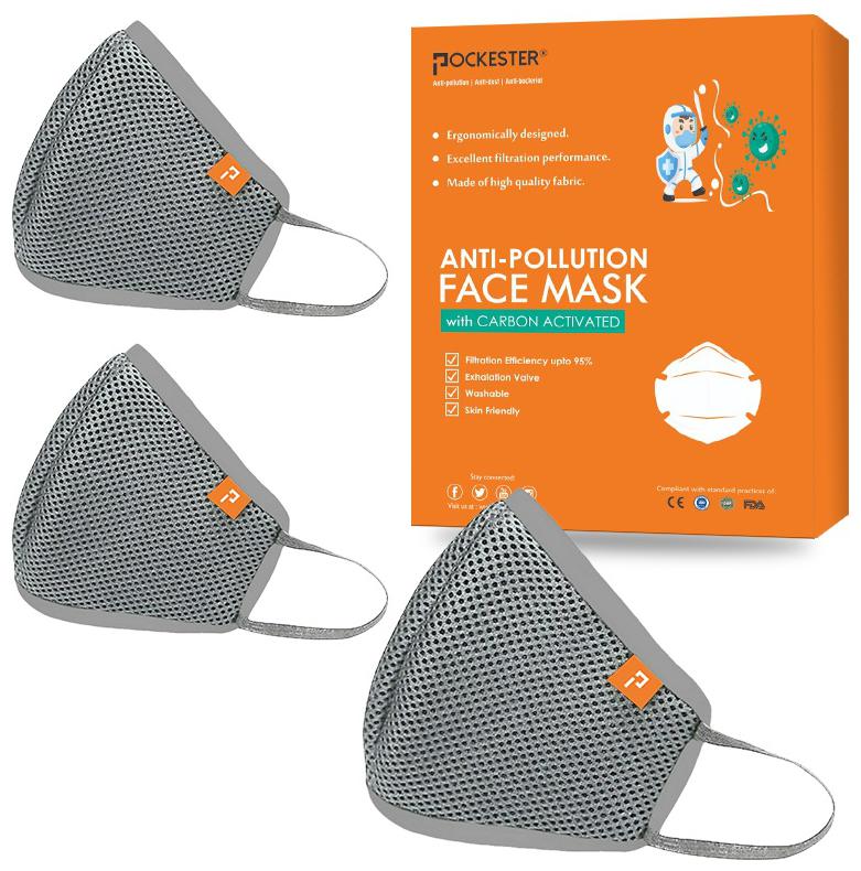 

Pockester Health Face Mask With Earloop - Grey Size -M ( Pack of 3 )