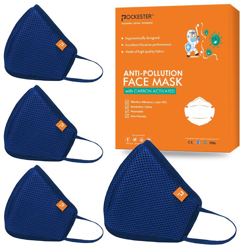 

Pockester Health Face Mask With Earloop - Blue Size -M ( Pack of 4 )