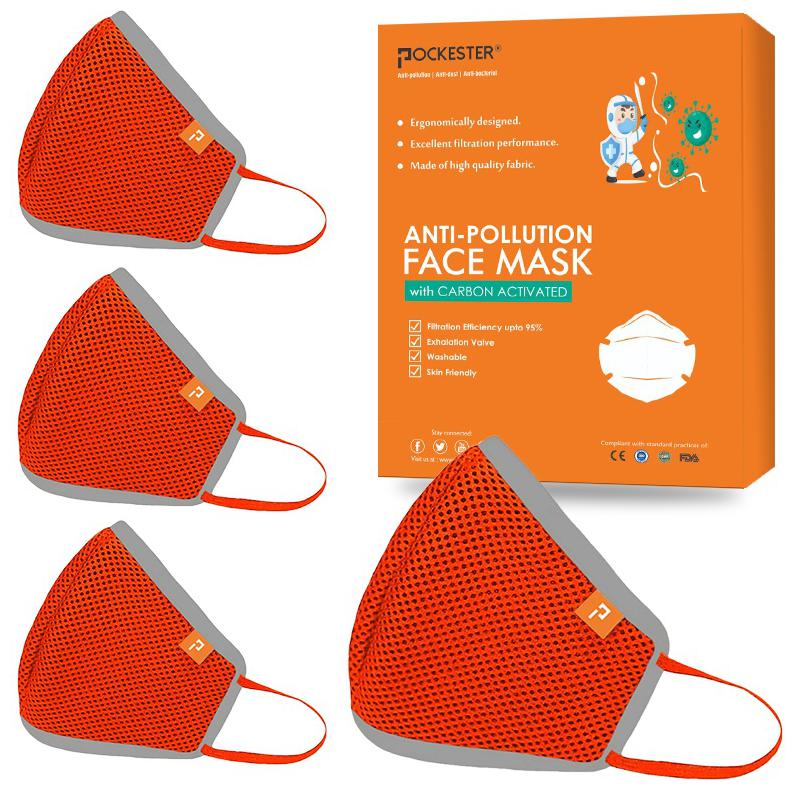 

Pockester Health Face Mask With Earloop - Red Size -M ( Pack of 4 )