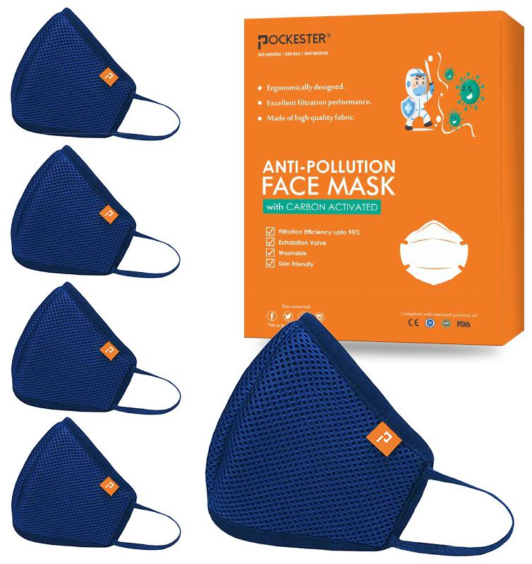 

Pockester Health Face Mask With Earloop - Blue Size -M ( Pack of 5 )