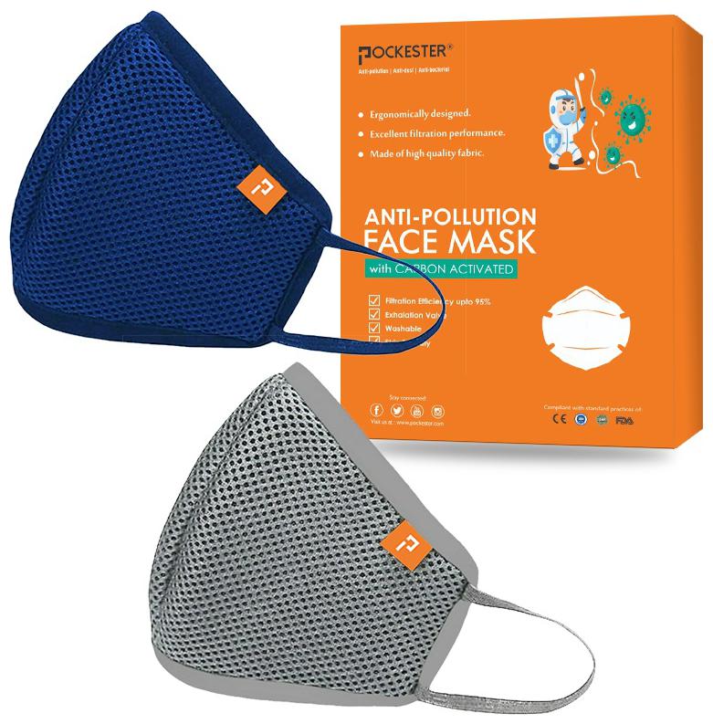 

Pockester Health Face Mask With Earloop - Blue-Grey Size -M ( Pack of 2 )