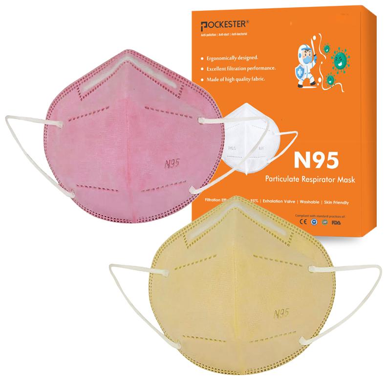 

Pockester Health N95 Mask Anti Pollution Activate 5 Layer -Pink Yellow ( Pack of 2 )
