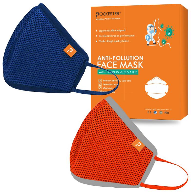 

Pockester Health Face Mask With Earloop - Blue-Red Size -M ( Pack of 2 )
