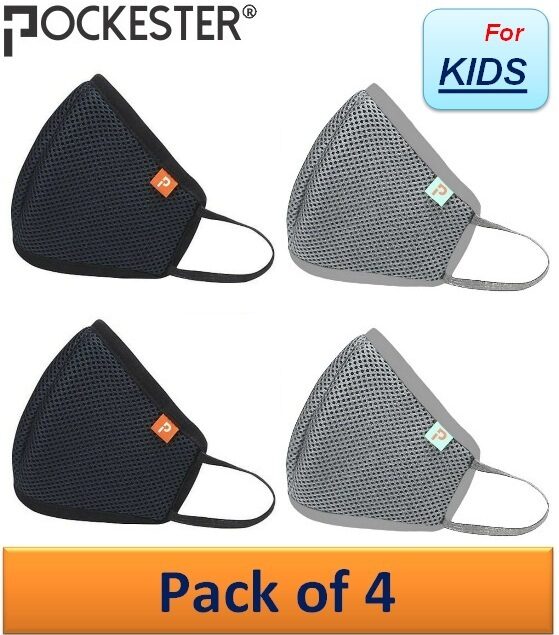 

Pockester Kids Reusable Mask Black-Grey ( Pack of 4 )
