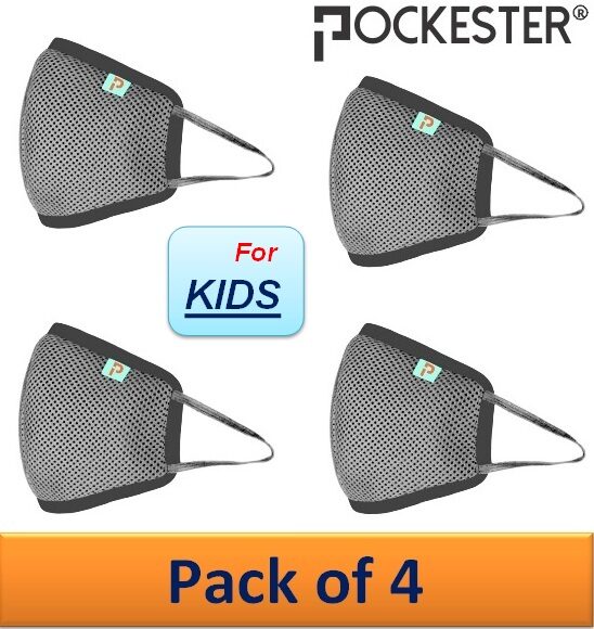 

Pockester Kids Reusable Mask Grey ( Pack of 4 )