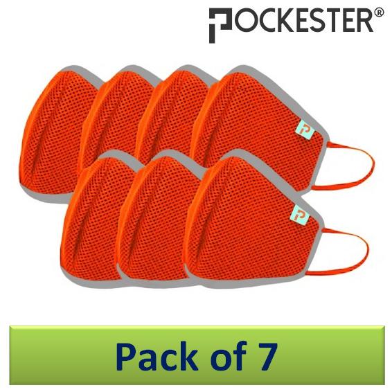 

POCKESTER Reusable Anti-Pollution Activate 6 Ply Mask - Red (Pack of 7)