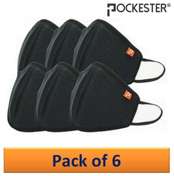 

POCKESTER Reusable Anti-Pollution Activate 6 Ply Mask - Black (Pack of 6)