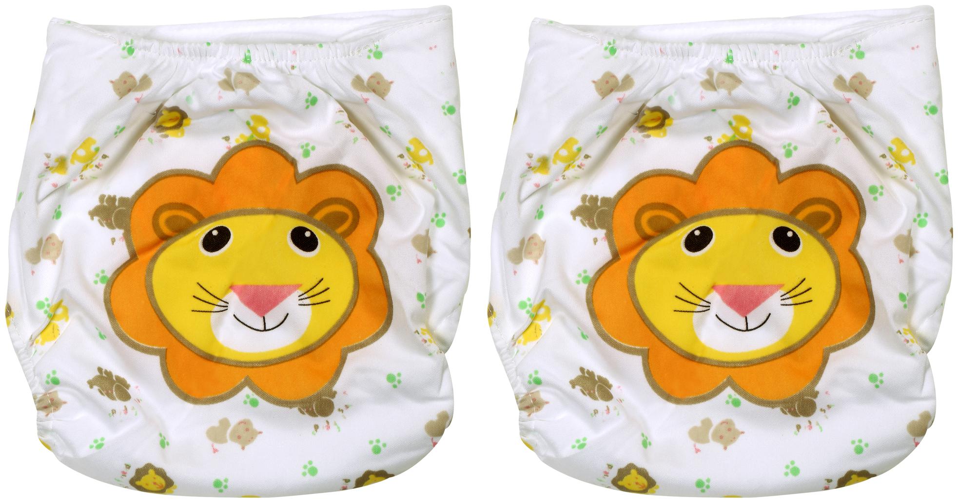 

Pokory Baby Diaper Pants One free Size Reusable Washable In Attractive white colours and Lion Designs Pack of 2