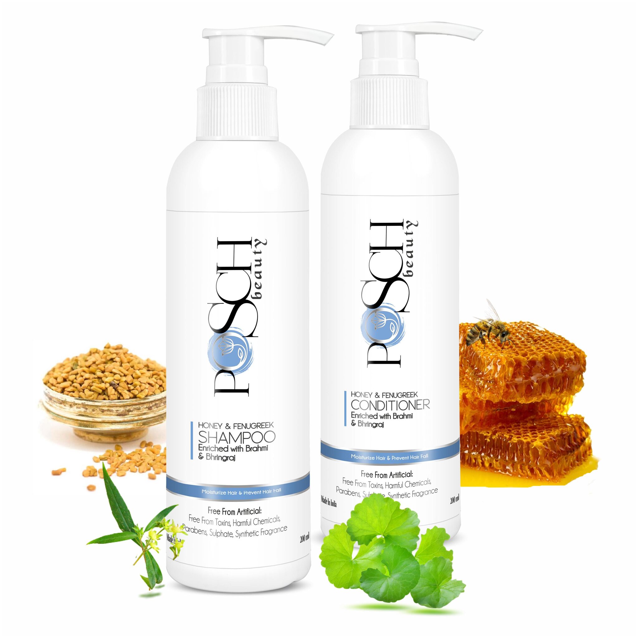 

Posch Honey Fenugreek Shampoo and Conditioner With Brahmi Bhringraj (200ml) (Pack Of 2)