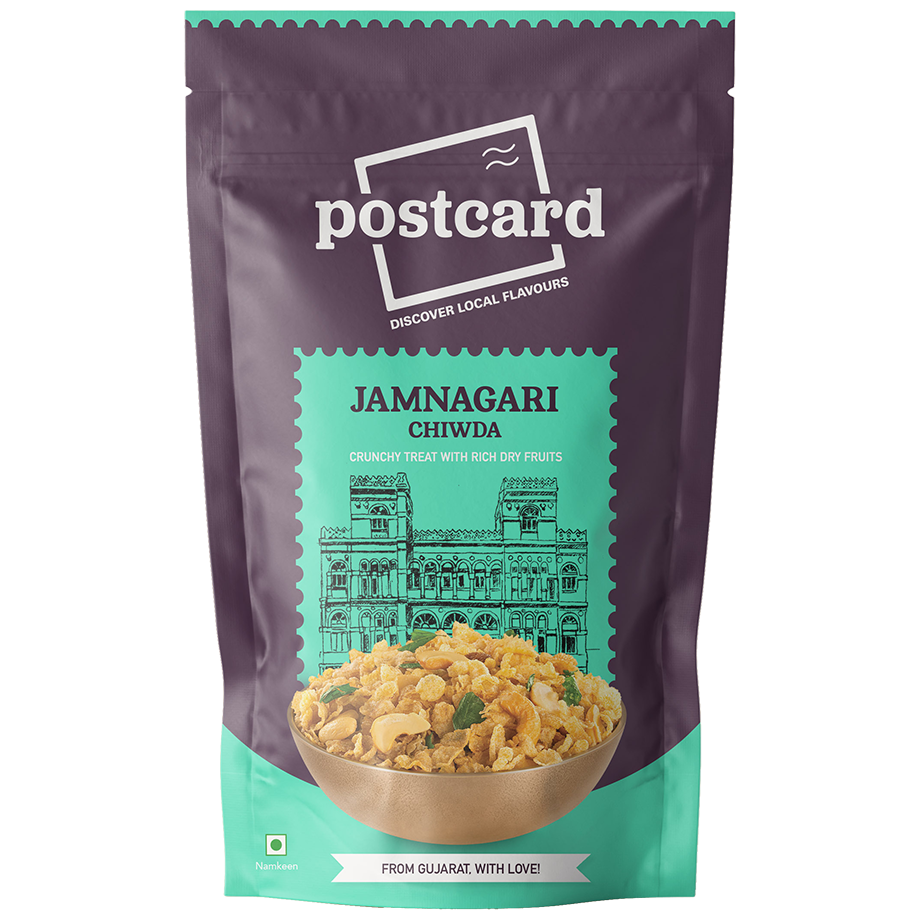 

Postcard Jamnagari Chiwda Crunchy Wheat Flakes Mixture with Dry Fruits 120g (Pack of 6)