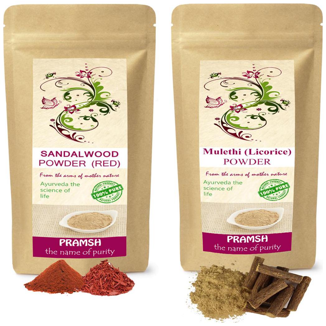 

Pramsh Traders Premium Quality Red Sandalwood 300g Mulethi (Licorice) 200g Powder Pack of 2