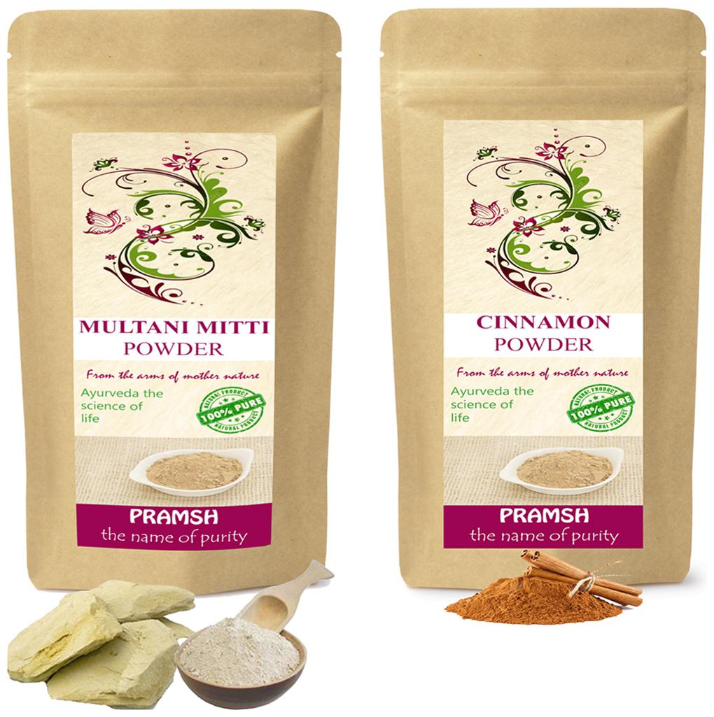 

Pramsh Traders Premium Quality Multani Mitti 400g Cinnamon 300g Powder Combo (Pack of 2)
