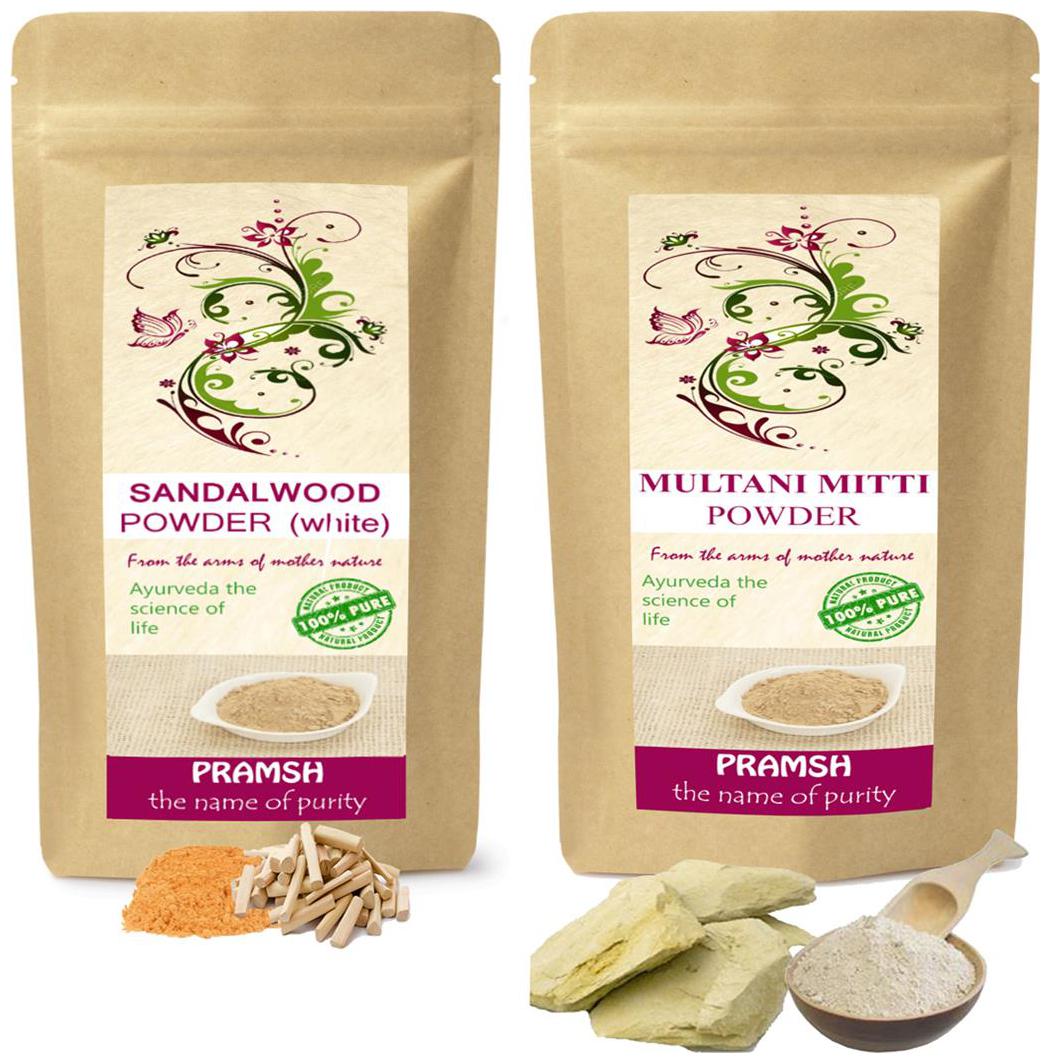 

Pramsh Traders Premium Quality White Sandalwood 400g Multani Mitti 400g Powder Combo