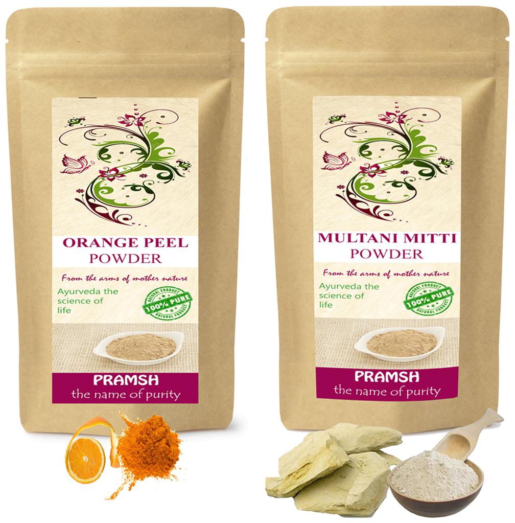

Pramsh Traders Premium Quality Orange Peel 400g Multani Mitti 400g Powder Combo (Pack of 2)