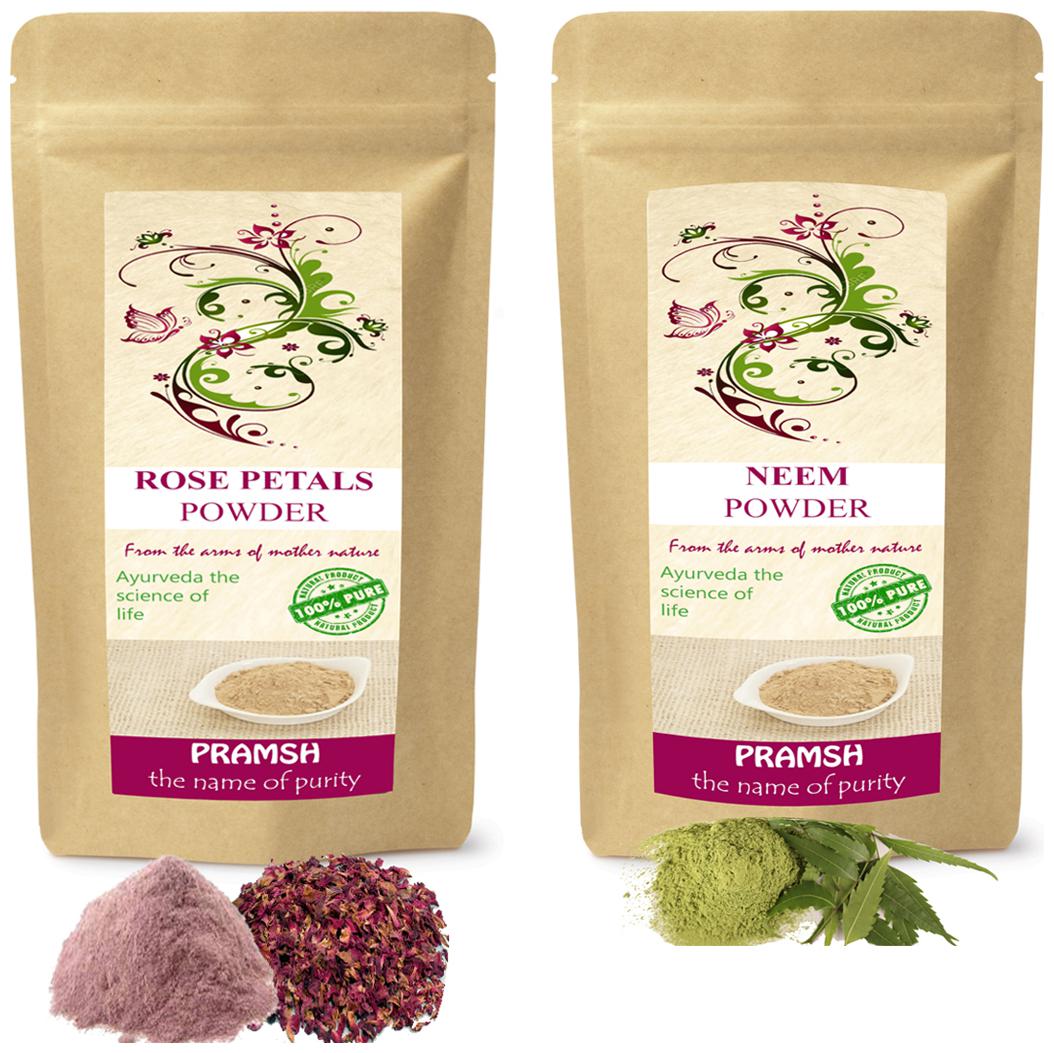 

Pramsh Traders Premium Quality Rose Petals 200g Neem 400g Powder (Pack of 2)
