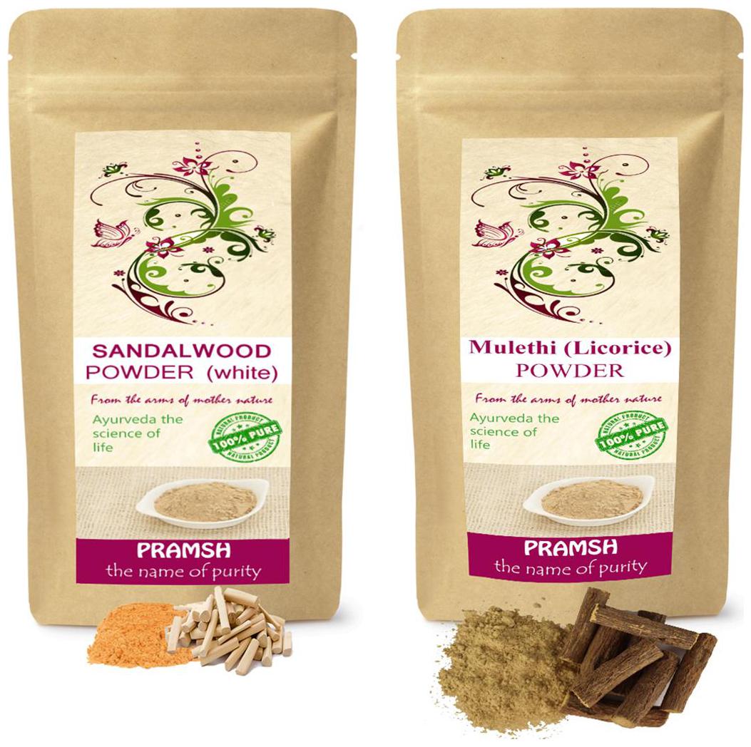 

Pramsh Traders Premium Quality White Sandalwood 400g Mulethi (Licorice) 300g Powder Combo