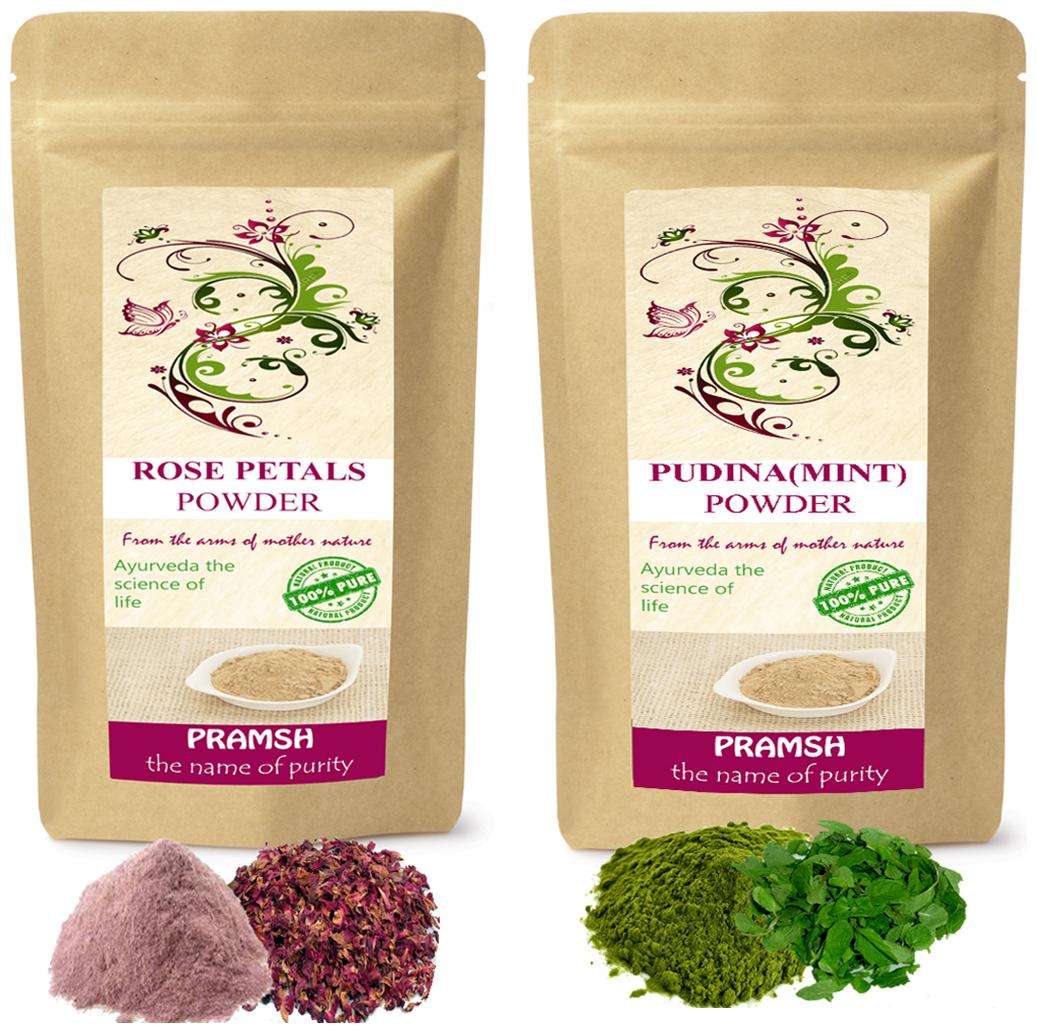 

Pramsh Traders Premium Quality Rose Petals 200g Pudina 200g Powder (Pack of 2)