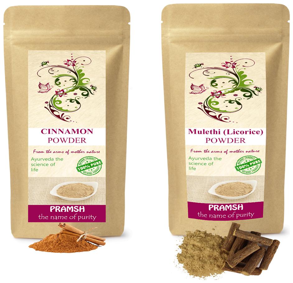 

Pramsh Traders Premium Quality Mulethi (Licorice) 300g Cinnamon 300g Powder Combo (Pack of 2)