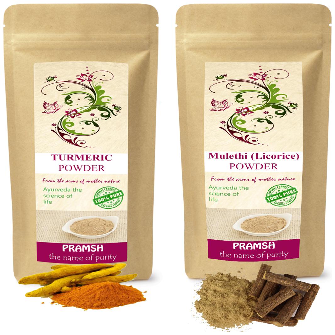 

Pramsh Traders Premium Quality Kasturi Turmeric 200g Mulethi (Licorice) 400g Powder Combo (Pack of 2)