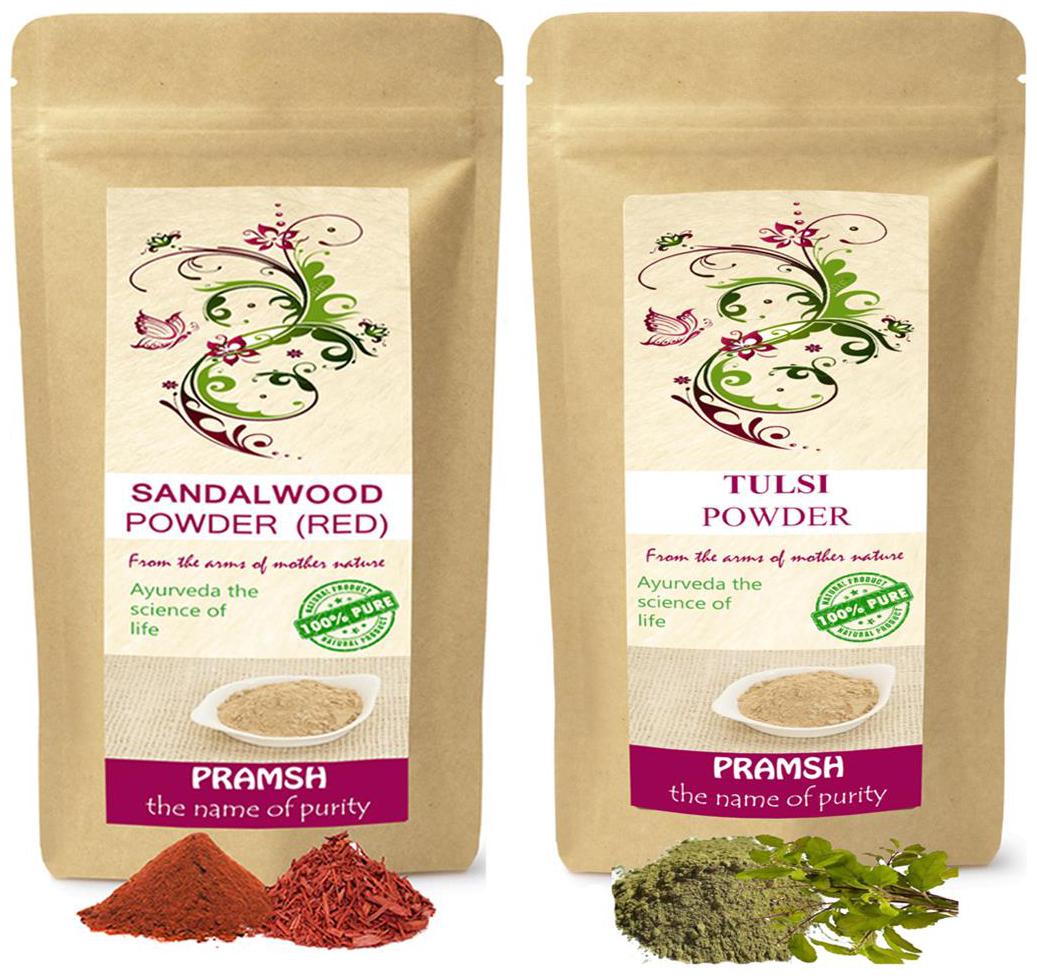 

Pramsh Traders Premium Quality Tulsi Leaves 300g Red Sandalwood 400g Powder Combo