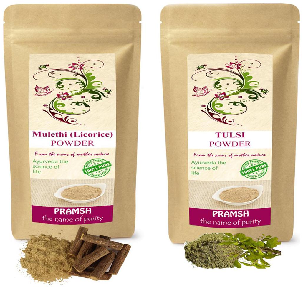 

Pramsh Traders Premium Quality Tulsi Leaves 200g Mulethi (Licorice) 100g Powder Combo