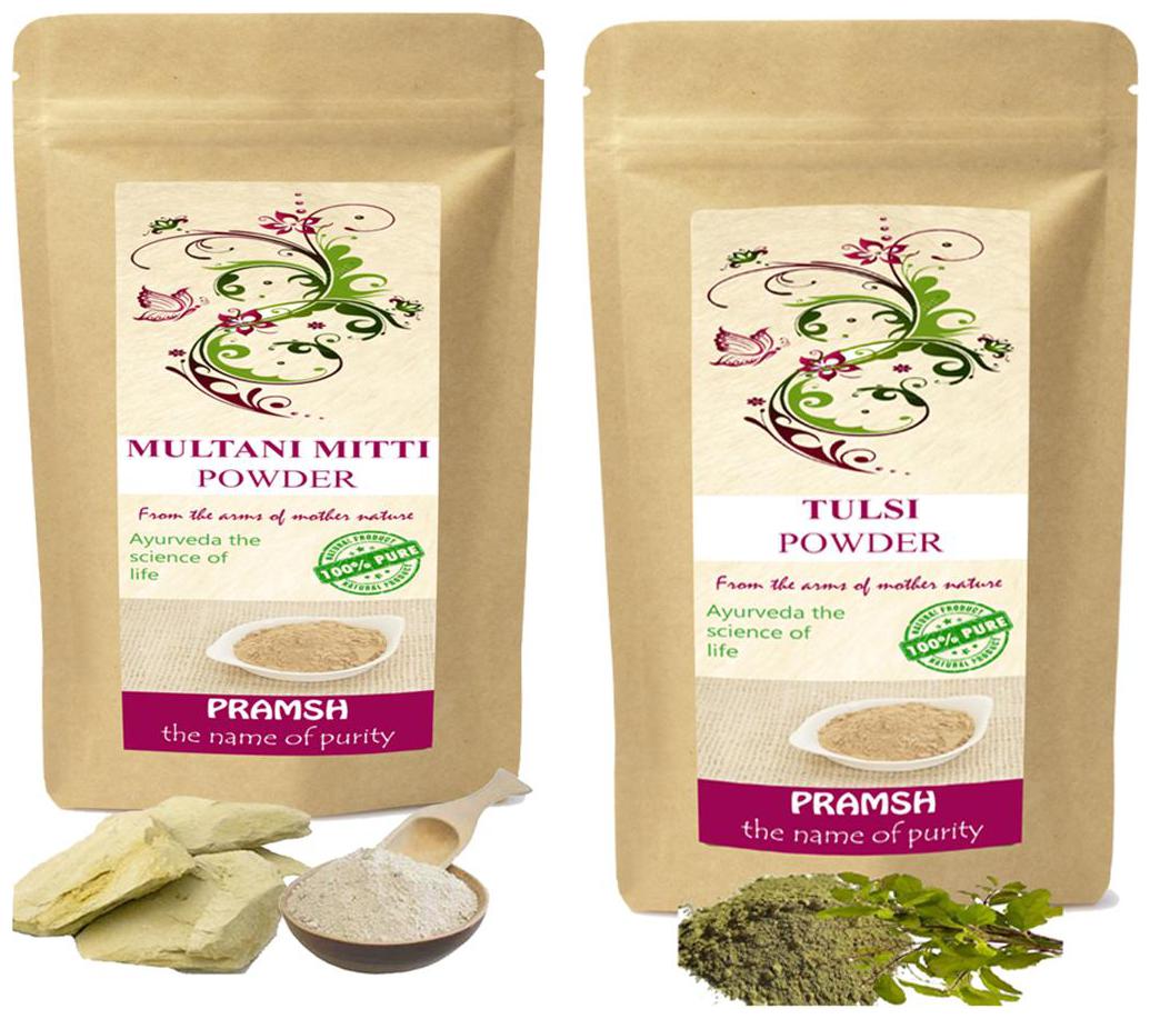 

Pramsh Traders Premium Quality Tulsi Leaves 100g Multani Mitti 300g Powder Combo