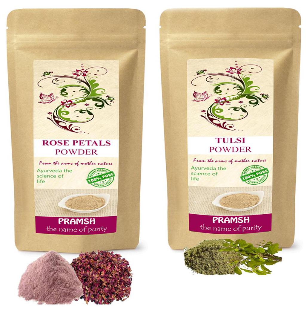 

Pramsh Traders Premium Quality Tulsi Leaves 200g Rose 100g Powder Combo