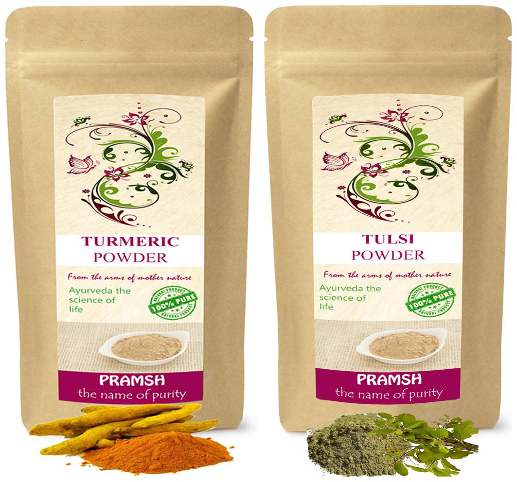 

Pramsh Traders Premium Quality Kasturi Turmeric 200g Tulsi 400g Powder Combo (Pack of 2)