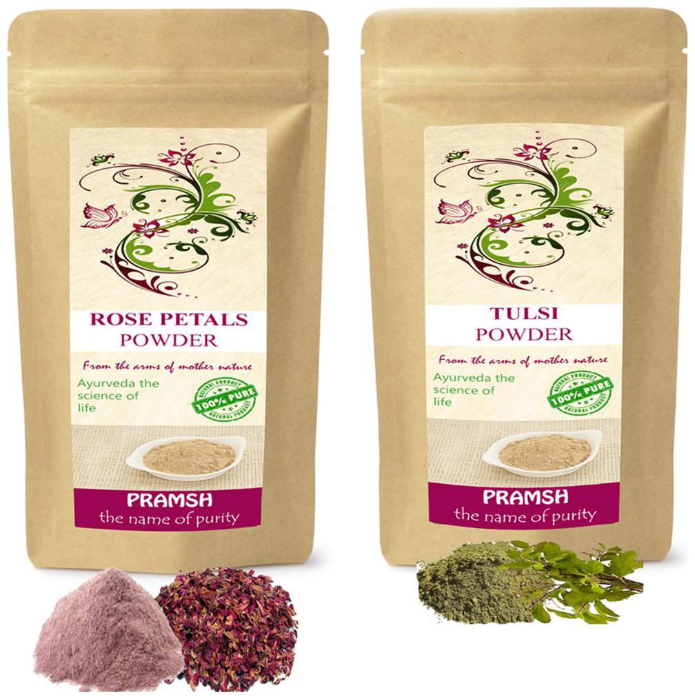 

Pramsh Traders Premium Quality Tulsi Leaves 300g Rose 300g Powder Combo