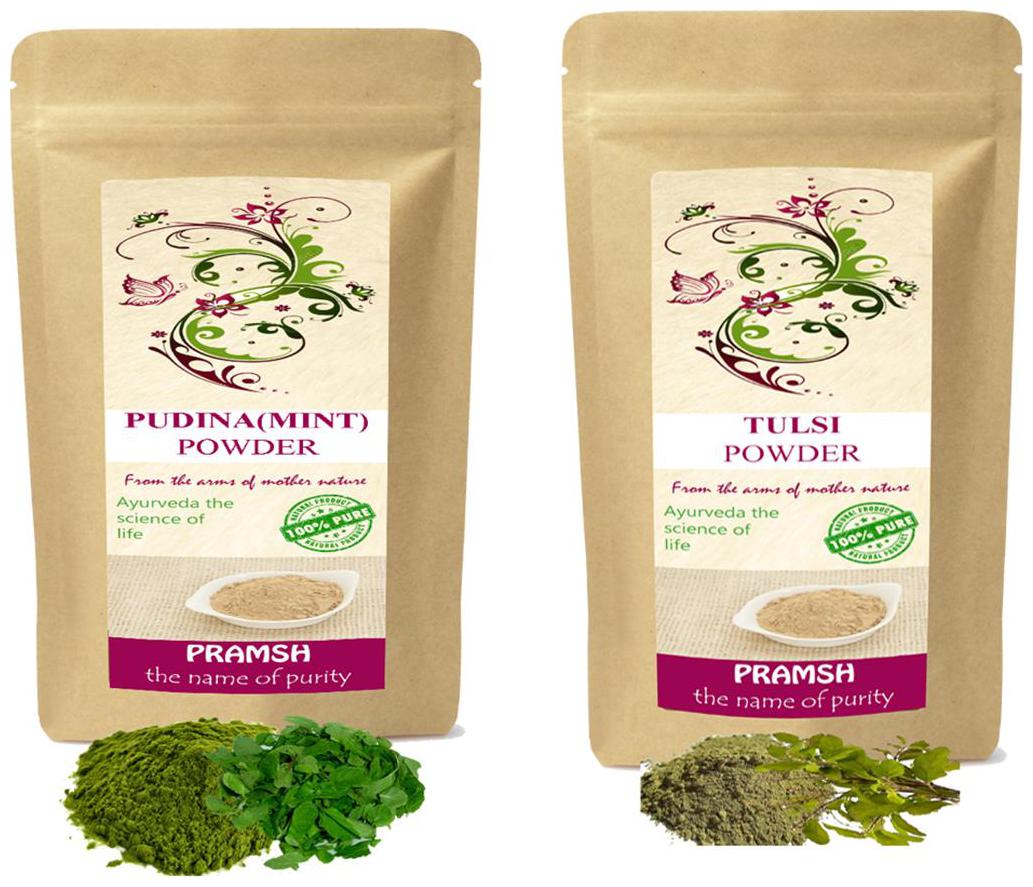 

Pramsh Traders Premium Quality Tulsi Leaves 100g Pudina 100g Powder Combo