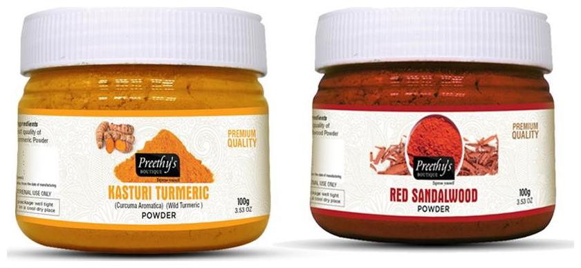 

Preethy s Boutique Kasturi turmeric powder 100g Red sandalwood powder 100g(Pack of 2)