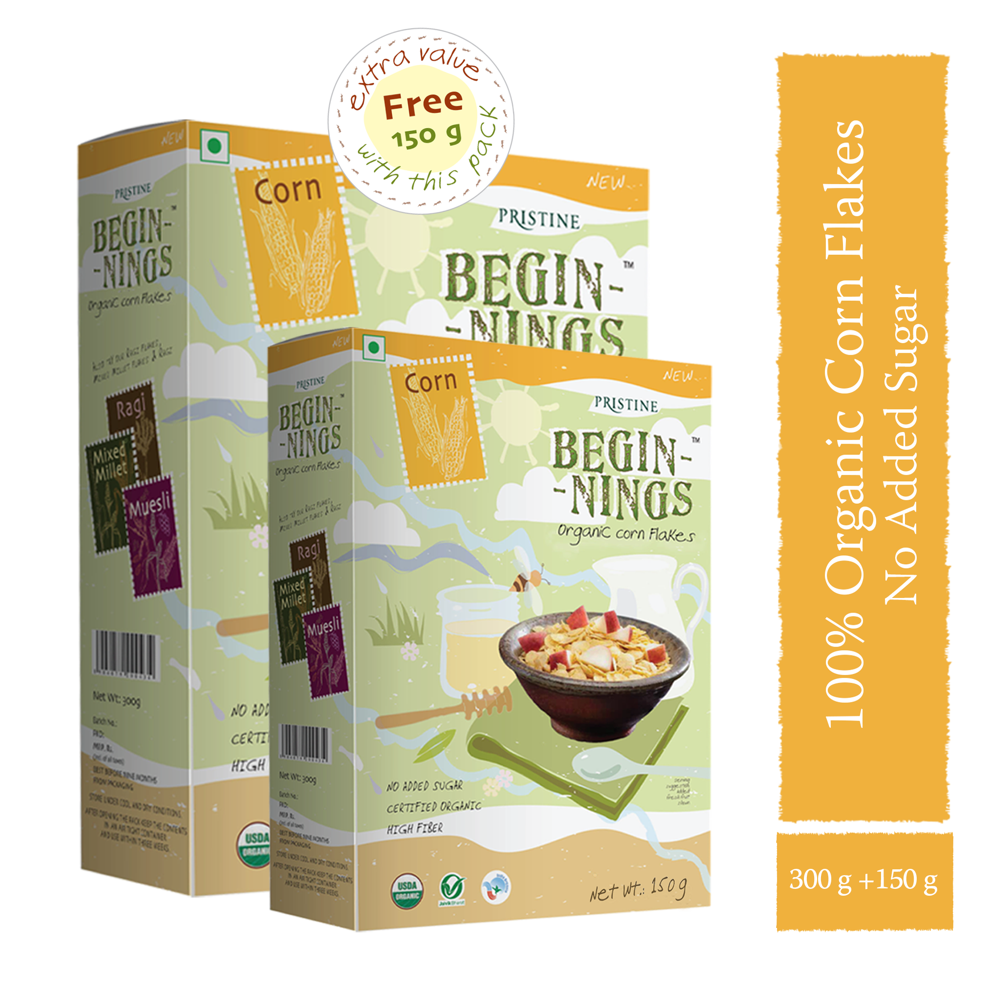 

Pristine Beginnings Organic Corn Flakes 300g (Get 150g Free)
