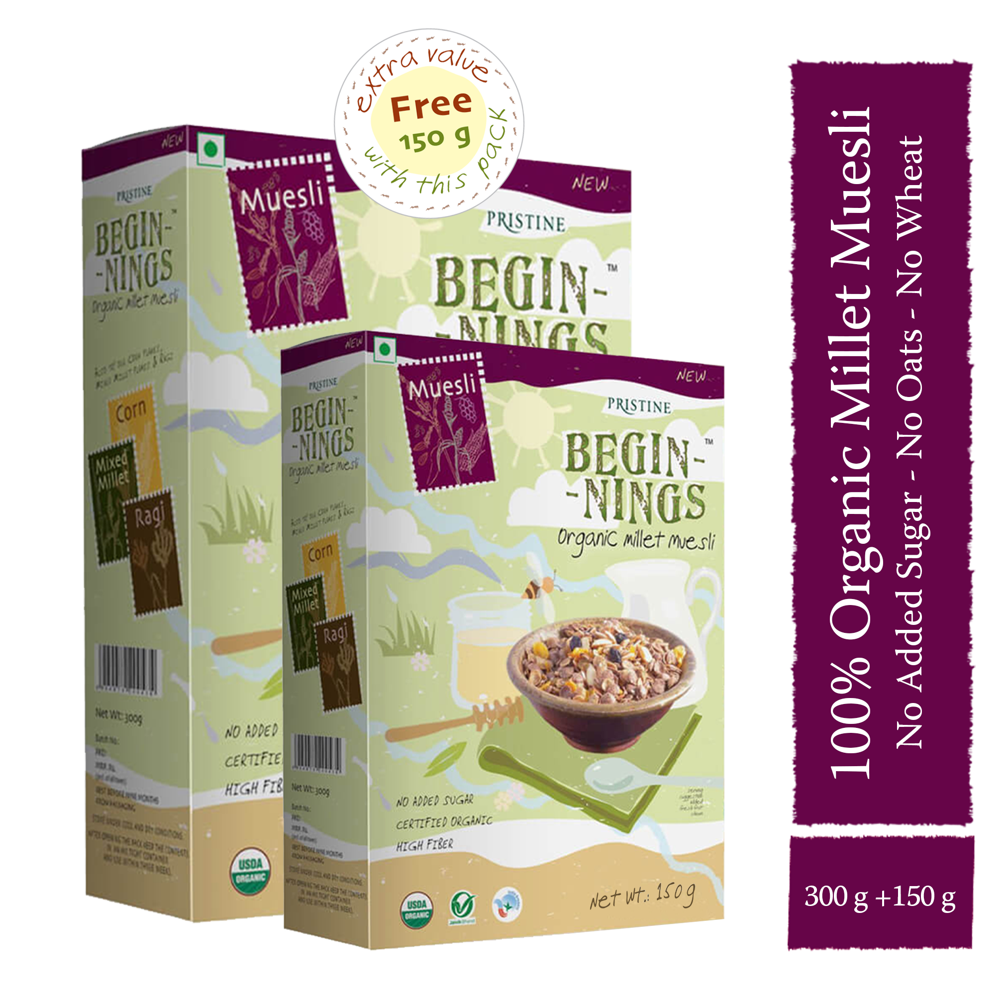 

Pristine Beginnings Organic Millet Muesli 300g (Get 150g Free)