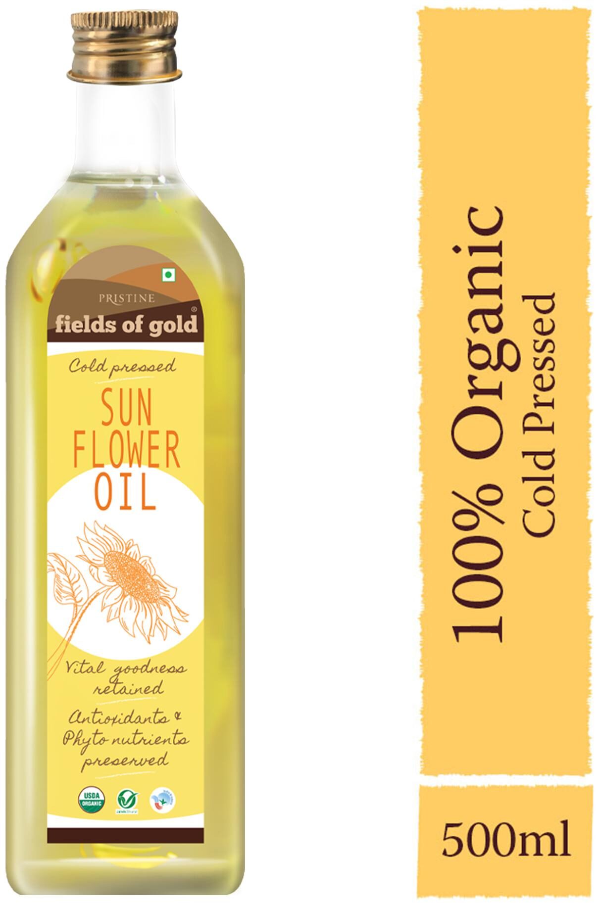 

Pristine Organic Cold Pressed Sunflower Oil Glass Bottle 500ml