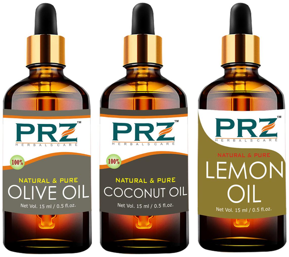 

PRZ Extra Virgin Coconut Oil Extra Virgin Olive Carrier Oil Lemon Essential Oil (Each 15ml) Pack of 3
