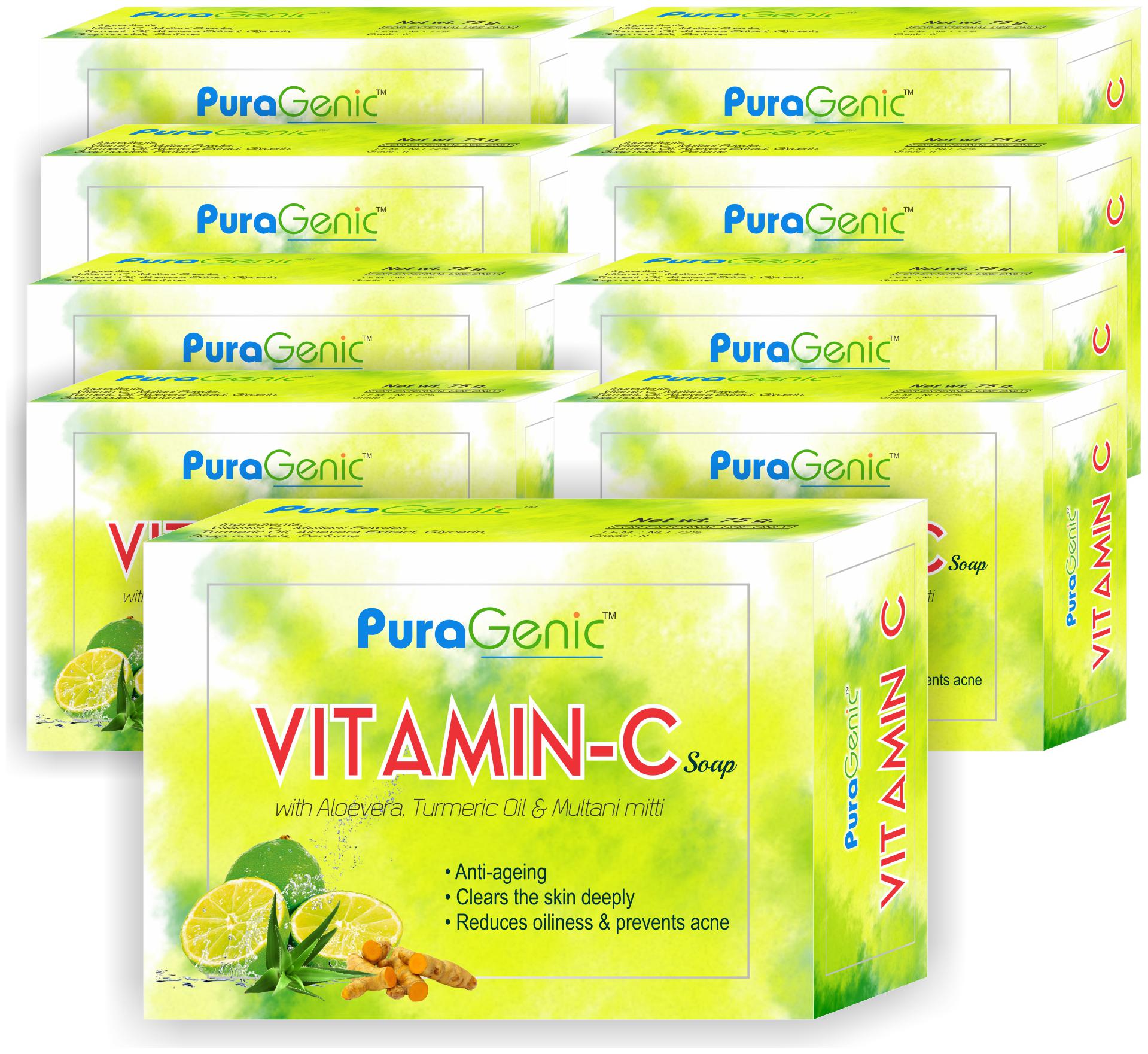 

PuraGenic Vitamin C Soap with Aloe vera Turmeric and Multani Mitti 75g - Pack of 9
