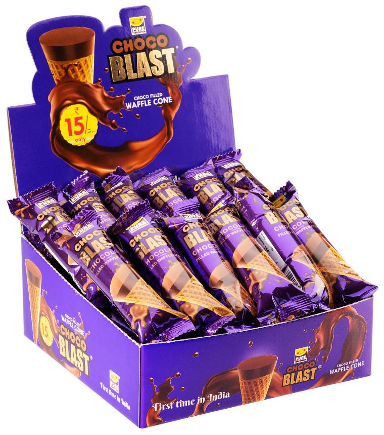 

Pure Temptation Chocoblast Chocolate flavoured filled waffle cone Stand Gift Box 36 Chocolate cone 15g Each (Pack of 1)