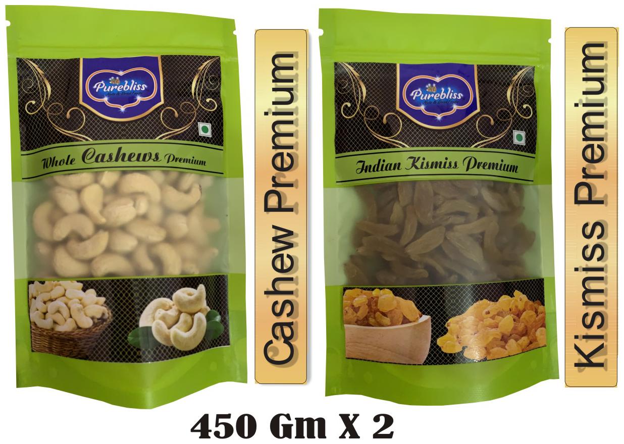 

Purebliss Dry Fruits Combo Cashew Kishmish (Raisins) Premium Quality 450 g Each ( Pack of 2 )