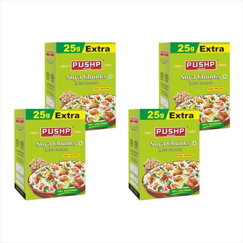 

Pushp Soya Chunks Mini High Protein and Pure Vegetarian 225g (Pack of 4)