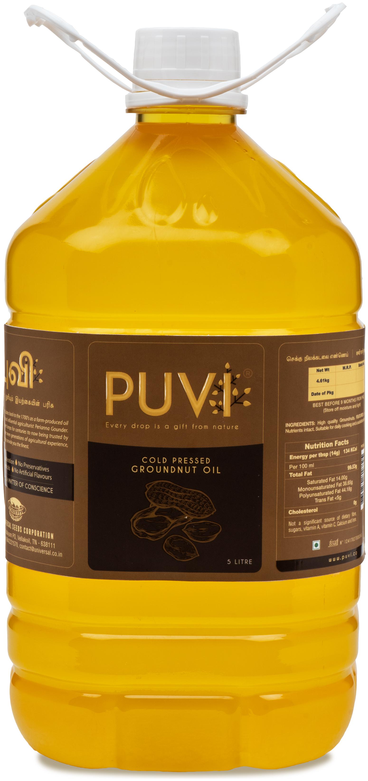 

Puvi Cold Pressed Groundnut Peanut Oil Virgin Chekku Ghani 5 L (Pack Of 1)