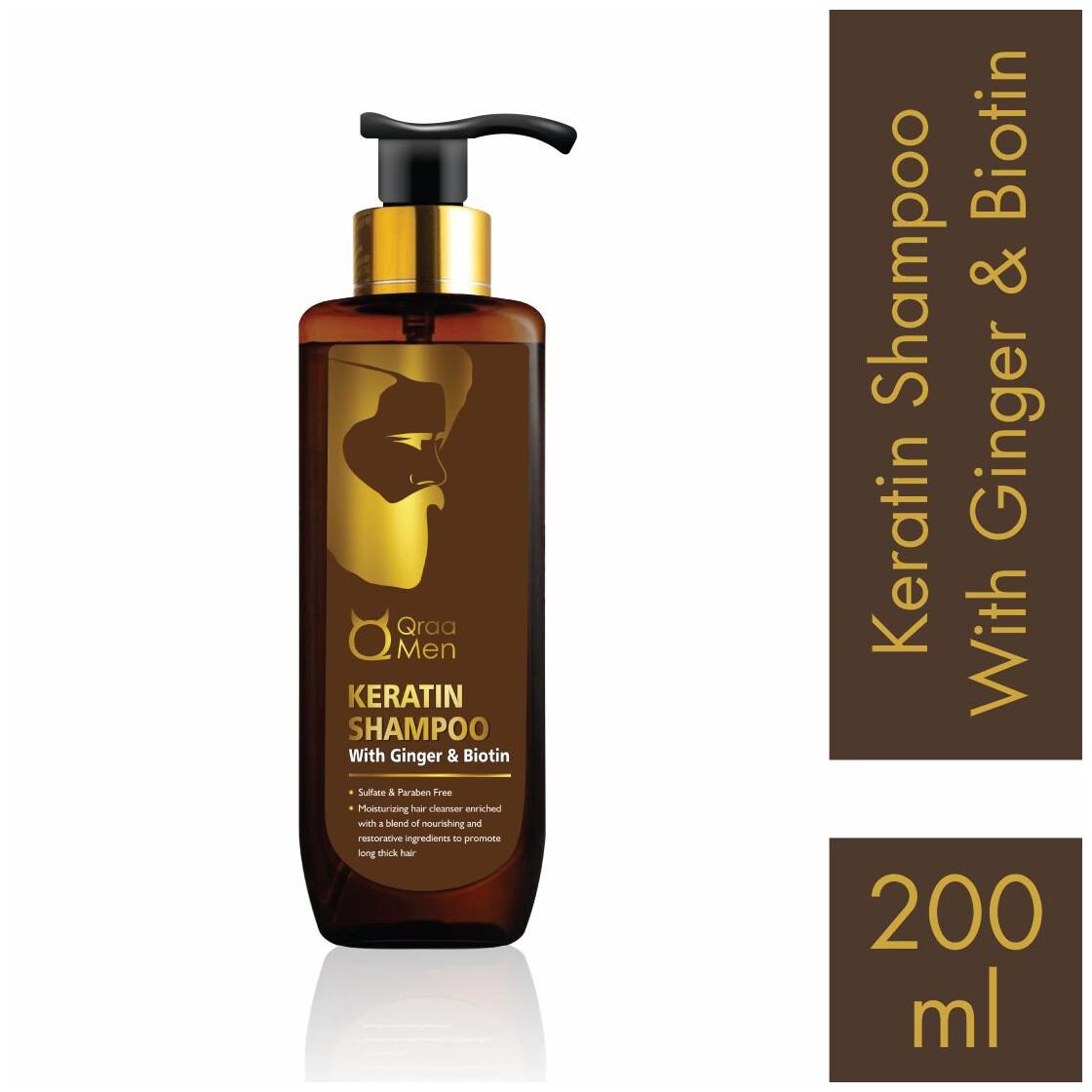 

Qraa Men Keratin Shampoo With Ginger Biotin for Nourished and Long Thick Hair Men 200 ml (Pack Of 1)