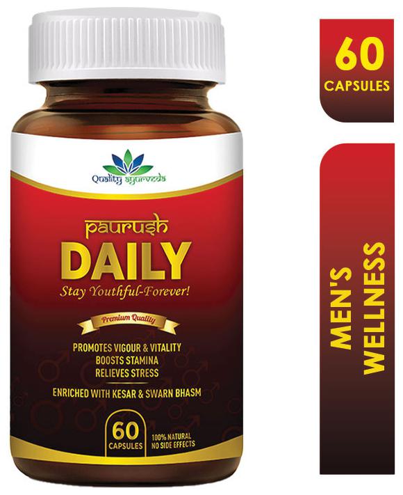 

Quality Ayurveda 100 Premium Paurush Daily With Shilajit Gold Extract For Men s Wellness Boosts Energy Relieves Stress 60 Capsules (Pack of 1)