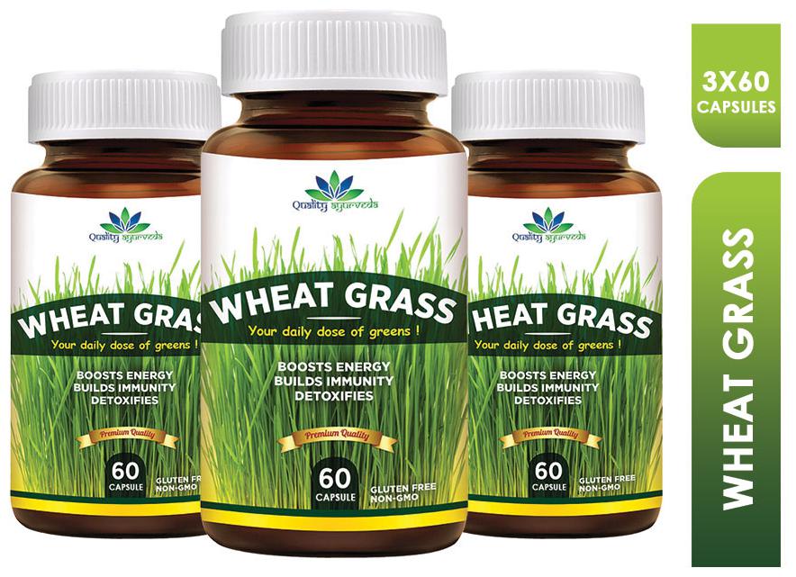 

Quality Ayurveda Wheat Grass Immunity Booster Blood Purifier 750 mg dose 60 Capsules (Pack of 3)