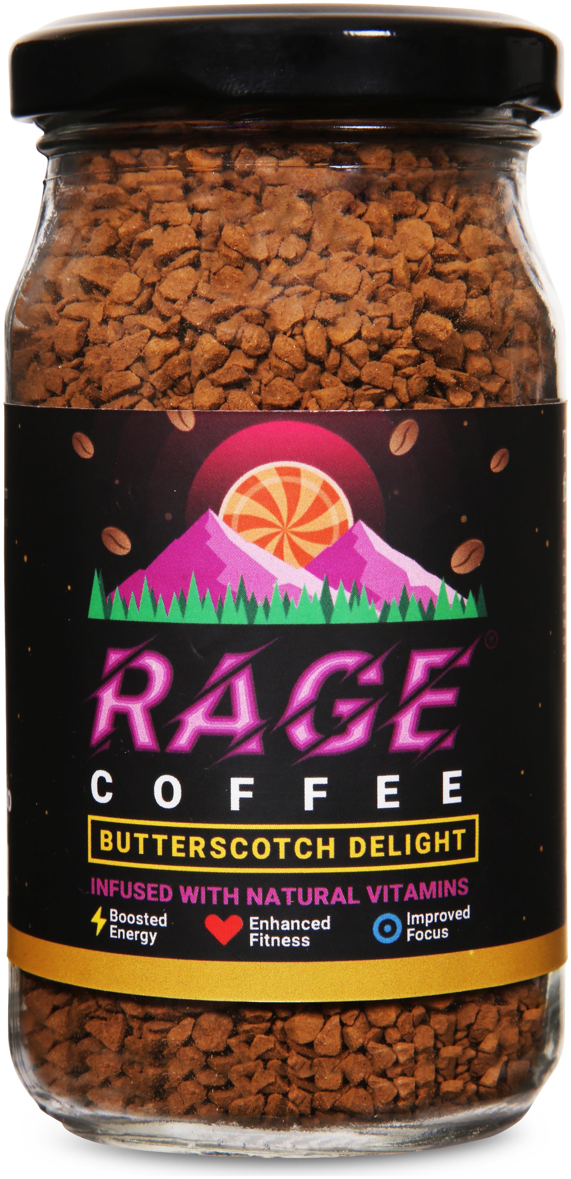 

Rage Coffee Butterscotch Delight Flavour - Premium Arabica Instant Coffee Boldest Smoothest Tastiest All Natural Coffee-50g