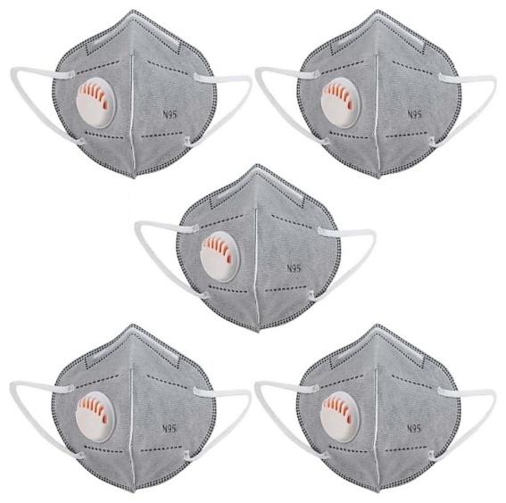 

Raghumaya Outdoor Anti Pollution Activate With Filter N95 Mask-Grey (Pack of 5)