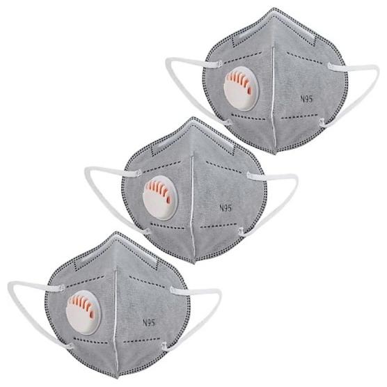 

Raghumaya Outdoor Anti Pollution Activate With Filter N95 Mask-Grey (Pack of 3)